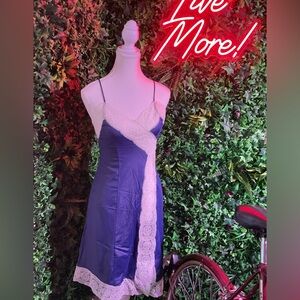 Elegant Blue Chemise with Lace Trim